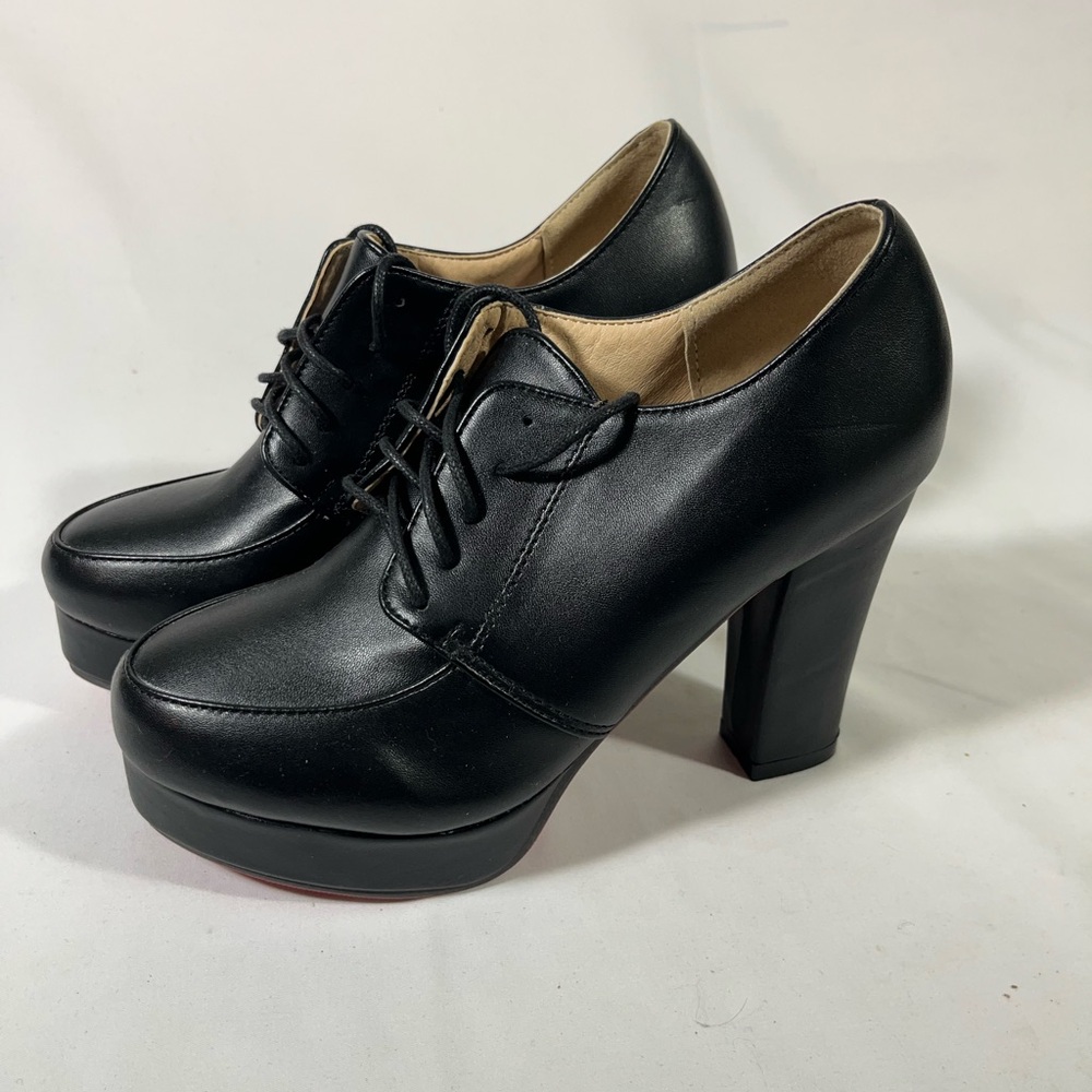 PLATFORM LACE UP 4” HEELS WOMEN BLACK‎ W/RED SOLES EU 37 6.5-7 NEW